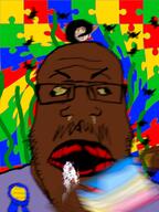 3soyjaks angry award beard fingernail flag:minor_attracted_person flies hair hairy hand hanging motion_blur mustache neutral open_mouth purple_shirt puzzle_piece smell soyjak tranny variant:a24_slowburn_soyjak variant:bernd variant:markiplier_soyjak yellow_eyes // 600x800 // 379.4KB