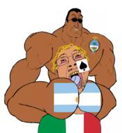 2soyjaks ace_of_spades ass black_skin bloodshot_eyes broly_culo crying eyebrows glasses hair meta:tagme muscles mustache open_mouth stubble sunglasses tongue variant:bernd yellow_hair // 607x664 // 256.5KB