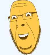 alternate emoticon glasses grin happy looking_down no_eyebrows open_mouth series:soymoji soyjak stubble variant:cobson yellow yellow_skin // 721x789 // 33.2KB