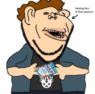 amerimutt big_lips brown_hair clothes fasting fat food fruit_snacks jacket looking_at_you marioman7890 meta:namefags snack static-x subvariant:impish_amerimutt variant:impish_soyak_ears welches white_skin // 712x708 // 116.8KB