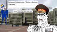 ack alexander_lukashenko angry belarus belarusian coat_of_arms communism crying european_union flag:belarus flag:lgbt_pride_flag glasses hammer_and_sickle hang hanged hanging irl_background joseph_stalin lenin lgbt mao_zedong military_cap mouth_open mustache red_eyes soviet_union stare subvariant:perceptive_chud trotsky variant:bernd variant:chudjak vein // 1261x709 // 1.4MB