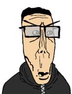 alfietheboorufag_(user) black_hood black_jacket clean_shaven glasses green_eyes hair hoodie meta:namefags no_stubble open_mouth shaved subvariant:euromutt variant:markiplier_soyjak white_skin // 490x637 // 14.6KB