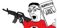 chud glasses gun hand i_can't_breed manifesto open_mouth soyjak stubble variant:comicjak // 657x322 // 24.8KB