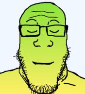 calm closed_eyes closed_mouth glasses green_skin smile soyjak spring stubble variant:markiplier_soyjak // 600x659 // 122.6KB