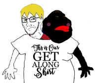 2soyjaks angry arm black_skin fat finger get_along_shirt glasses hand jartycuck meta:NOT_WARRIOR-Z nate obese series:esl_pedo_league shirt_with_words shirts vantablack yellow_hair yellow_sclera // 1180x1032 // 156.4KB