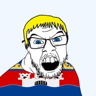 blue_eyes building castle clothes country county crown flag flag:jönköping glasses hair jönköping mustache open_mouth soyjak stubble sweden teeth transparent_background variant:feraljak yellow_hair // 1500x1500 // 76.0KB