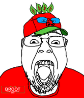 IT2GB broot broot_2026 brootal brootism brootist campaign cap clothes glasses hat leaf logo open_mouth red_shirt red_skin series:administ_soyjaks stubble teeth tongue variant:bernd variant:impish_soyak_ears // 1200x1400 // 53.8KB