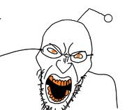 angry antenna glasses open_mouth orange_eyes orange_teeth reddit snoo soyjak stubble variant:angry_soyjak white_background // 1662x1370 // 59.1KB