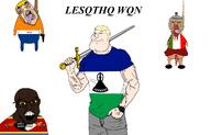 4soyjaks angry aryan black_skin brown_skin closed_mouth clothes eswatini flag:apartheid flag:eswatini flag:italy flag:lesotho full_body hanging helmet italy lesotho open_mouth roman rope south_africa soyjak stubble subvariant:brunetto subvariant:mexiaryan sword variant:bernd variant:feraljak variant:meximutt white_skin yellow_hair // 1918x1225 // 399.3KB