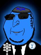 beard blue_skin clothes glasses glowing hat hebrew jewish_nose judaism kike kike_nose kippah mossad necktie smile subvariant:wholesome_soyjak subvariant:wholyjak suit suit_and_tie tree_of_life trend:glowie variant:gapejak // 600x800 // 83.5KB