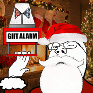 alarm animated beard christmas clothes ext=gif gift gift_alarm glasses irl_background open_mouth santa_claus santa_hat stubble subvariant:wholesome_soyjak teeth variant:gapejak wink winking // 220x241 // 55.6KB