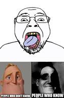 glasses imgflip.com implied_suicide meme mr_incredible open_mouth soyjak stubble tongue uncanny variant:bernd yellow_teeth // 500x759 // 81.8KB