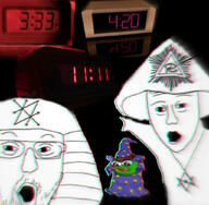 2soyjaks amphibian arm clothes frog glasses hand hat illuminati magic magik mustache nas:pepe necklace occult open_mouth pepe_the_frog pointing seal_of_saturn soyjak stubble subnas:apu thelema time variant:two_pointing_soyjaks wizard wizard_hat // 1024x1000 // 186.2KB