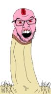 erection glasses meta:pornographic_content nsfw objectsoy open_mouth penis red_eyes soyjak stubble variant:feraljak // 1496x2760 // 108.7KB