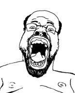 balding beard fat glasses hair nipple open_mouth soyjak variant:nigjak // 351x434 // 10.3KB
