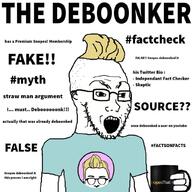 angry clothes cup deboonker glasses hair holding_object mug open_mouth snopes soyjak stubble text tshirt variant:soyak yellow_hair // 1024x1024 // 535.3KB