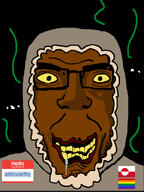 antiswarthy_(namefag) black_background brown_skin coat creepy drool fag faggot flag:gay_pride_flag flag:greenland flag:lgbt_pride_flag flies fnf_pedo gay greenland hello_my_name_is_(sticker) namefag_drama namefags nigger parka red_lips saliva series:esl_pedo_league stink_lines yellow_sclera // 600x800 // 324.7KB
