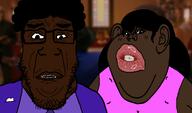 2soyjaks afro artist:garf black church clothes fat female glasses hair movie nigger norbit scared stubble subvariant:chudplier subvariant:female_impish_ears suit variant:impish_soyak_ears variant:markiplier_soyjak // 2048x1200 // 786.0KB