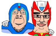 2soyjaks capcom chud_troon_alliance friendship glasses happy mega_man mega_man_x smile soyjak stubble subvariant:chudjak_front variant:bernd variant:chudjak video_game white_skin x_(mega_man) zero_(mega_man) // 834x541 // 176.4KB