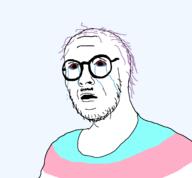 bloodshot_eyes clothes crying glasses hair open_mouth red_eyes shocked soyjak stubble surprised tranny variant:paujak // 2087x1934 // 80.6KB