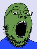 clothes frog glasses green green_skin open_mouth pepe soyjak stubble variant:gapejak // 600x800 // 20.6KB