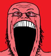 angry blood blood_from_eyes bloodshot_eyes glasses open_mouth red red_skin soyjak stubble variant:strasser // 378x420 // 9.1KB