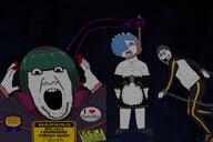 bloodshot_eyes blue_hair brown_hair chains crying green_hair hanging maid open_mouth re_zero rope stubble variant:cryboy_soyjak variant:ppp variant:soytan white_skin // 1500x1000 // 858.9KB