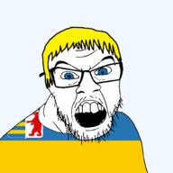 animal bear blue_eyes clothes country flag flag:transcarpathian_oblast flag:ukraine glasses hair mustache oblast open_mouth soyjak stubble teeth transcarpathian_oblast transparent transparent_background ukraine variant:feraljak yellow_hair // 1500x1500 // 59.5KB