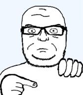 closed_mouth glasses hand holding_object pointing serious soyjak stubble template variant:seriousjak // 454x520 // 8.2KB