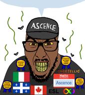 angry ascence_(user) attention_whore autism award awards beard brown_eyes brown_skin bug canacuck clenched_teeth clothes esl flag:canada flag:italy flag:quebec flies fly grey_shirt hat hello_my_name_is_(sticker) meta:namefags ongezellig shitalian shitskin speech_bubble stink_lines stinky sweating text trend:slopjak variant:slitherjak white_background yellow_sclera yellow_teeth // 1024x1150 // 77.7KB