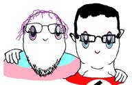 2soyjaks blue_eyes chud_troon_alliance closed_mouth clothes cute derp ear flag flag:nazi_germany flag:transgender_pride_flag friendship get glasses hair hand happy nazism no_nose purple_eyes purple_hair smile soyjak squishmallow stubble subvariant:chudjak_front swastika tranny variant:bernd variant:chudjak // 772x500 // 114.5KB