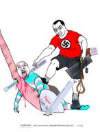 angry arm blood bloodshot_eyes closed_mouth clothes crying full_body glasses gore hair hand holding_object keyboard mouse mustache nazism noose purple_hair rope soyjak stubble swastika text tongue tranny tree variant:bernd variant:chudjak yellow_teeth // 800x1053 // 275.2KB
