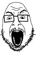 angry bald eyebrows glasses mustache open_mouth soyjak stubble teeth variant:fortson // 458x720 // 11.5KB