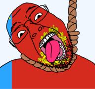 ack animal cross crown dead flag flag:vladimir_oblast glasses hair hanging holding_object lion open_mouth rope russia skin soyjak stubble suicide teeth tongue transparent transparent_background variant:bernd vladimir_oblast white yellow_teeth // 768x719 // 83.9KB