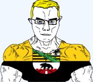 Saxony-Anhalt animal arm bear bird blue_eyes buff castle closed_mouth clothes eagle flag flag:saxony-anhalt germany glasses hair soyjak subvariant:chudjak_front subvariant:muscular_chud transparent transparent_background tshirt variant:chudjak vein yellow_hair // 1059x929 // 98.4KB