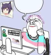 anime bbc beard cat_ear computer dildo glasses keyboard lipstick monitor mouse mustache paxiti portrait protect_trans_kids saint_javelin smug soyjak speech_bubble_empty tranny transgender_flag variant:gapejak // 452x488 // 185.8KB