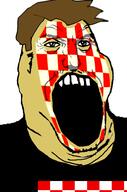 clothes country croat flag green_eyes hair open_mouth punisher_face soyjak variant:markiplier_soyjak2 white_skin // 645x973 // 145.9KB