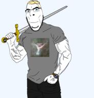 1970 album_cover aryan black_pants buff clothes emerson_lake_and_palmer emerson_lake_and_palmer_(emerson_lake_and_palmer_album) glasses grey_shirt holding_object holding_sword music prog_rock soyjak stubble sword transparent_background tshirt variant:cobson vein watch weapon yellow_hair // 1834x1910 // 260.9KB