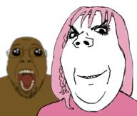 2soyjaks black_skin daddy's_girl female femjak glasses hair oh_my_god_she_is_so_attractive open_mouth pink_hair soyjak stubble subvariant:wholesome_soyjak tongue variant:bernd variant:gapejak yellow_teeth // 1000x850 // 284.6KB