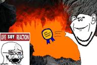2soyjaks award badge bloodshot_eyes crying ear glasses imgflip.com irl_background lava live_reaction merge open_mouth rock smile soyjak stubble throw variant:cryboy_soyjak variant:impish_soyak_ears variant:two_pointing_soyjaks volcano zero_empathy zero_empathy_award // 750x500 // 191.4KB