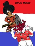 angry arm blood clenched_teeth closed_mouth clothes dutch_text ear gore hair hammer hand holding_object indonesia maya_(ongezellig) netherlands nikocado_avocado ongezellig soyjak stubble text ukraine variant:impish_soyak_ears white_skin // 1079x1403 // 363.9KB