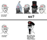 4chan biz_(4chan) bloodshot_eyes cap closed_mouth clothes comic crying distorted gigachad glasses hat int_(4chan) kkk nazism open_mouth pol_(4chan) politics qa_(4chan) scared smile smug soyjak stretched_mouth stubble subvariant:soyak_(concerned) text top_hat tv_(4chan) v_(4chan) variant:cryboy_soyjak variant:soyak // 1292x1106 // 344.0KB