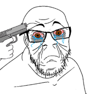 bald crying eye_bags eyebrows glasses gun hand nose sad stubble tired variant:feraljak // 840x900 // 311.5KB