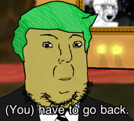 "yellow"_hair blur blurred_background candle clothes crying donald_trump green_hair meme meta:i_failed meta:op_is_colorblind_kek nas:gigachad orange_skin painting parody smirk squint suit variant:norwegian variant:soyak you_have_to_go_back // 2000x1800 // 2.2MB