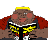 anime black_skin book character:hunky fat hair hand hands_up hunky jimbo_(namefag) looking_down meta:namefags reading soyjak subvariant:branigger subvariant:fat_alicia subvariant:hunky_twink_sex_machine text transparent_background variant:alicia variant:brandon // 2000x1700 // 174.9KB