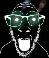 black_skin glasses green_eyes inverted open_mouth soyjak stubble thougher variant:dylanjak // 552x650 // 128.7KB