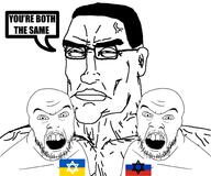 russia russian_flag soyjak subvariant:perceptive_chud ukraine ukrainian_flag variant:chudjak variant:feraljak you're_the_same // 1984x1656 // 539.4KB