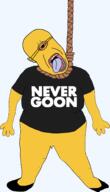 clothes ear glasses hanging minion never_goon one_eye open_mouth soyjak subvariant:chudjak_front suicide text tongue variant:chudjak // 1375x2392 // 424.2KB