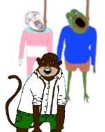 3soyjaks ack angry animal bloodshot_eyes bobo_the_sharty_janny brown_eyes clothes crying ear frog glasses janny monkey mustache open_mouth pepe rope soyjak suicide suspenders tongue tranny variant:bernd variant:feraljak // 854x1080 // 407.2KB