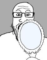 glasses grey_background hand_mirror looking_at_you mirror pov stubble template traced transparent variant:markiplier_soyjak // 1610x2048 // 50.5KB